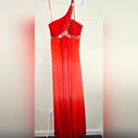 Vintage Y2K Morgan & Co One Shoulder Sparkle Hombre Maxi Prom Dress, 7/8 - Picture 2 of 5